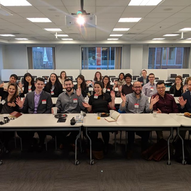 A large group of students in a classroom